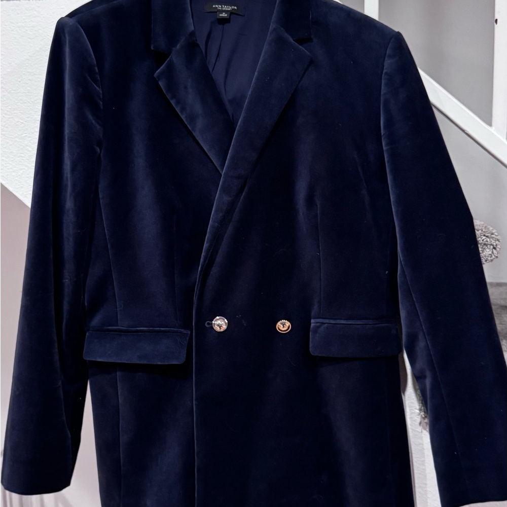 Ann Taylor Midnight Blue Stretch Velvet Suit Jacket and Pants